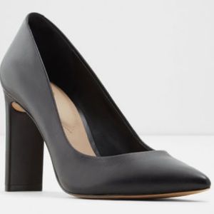 Aldo Black Leather Block Heels